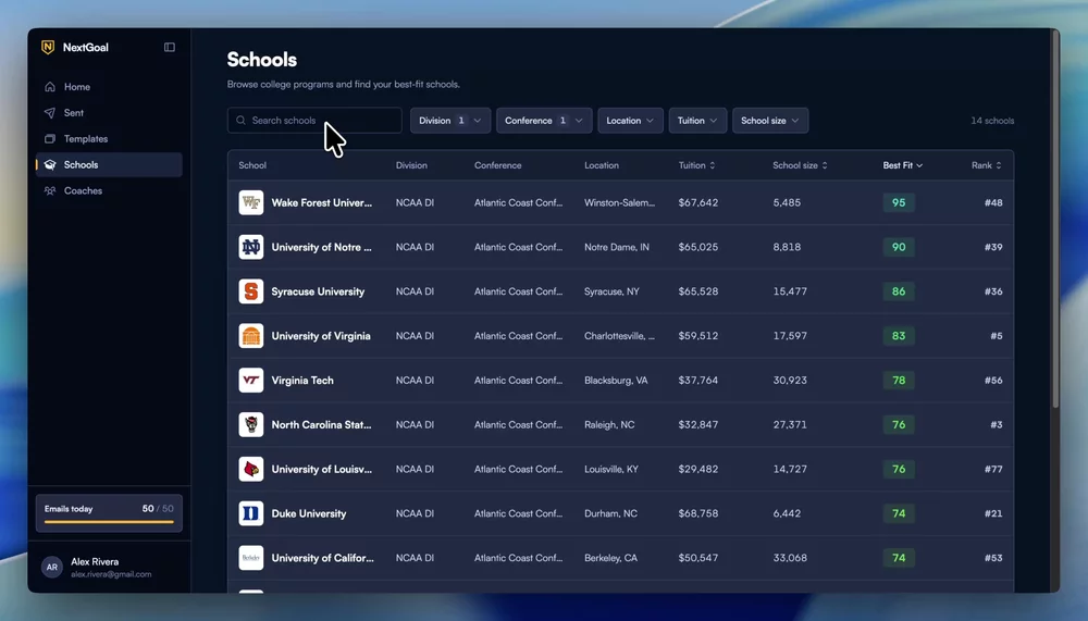 Verified coaches and schools demo